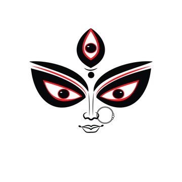 Minimalist Maa Durga Goddess Face Line Art Vector Illustration with Third Eye