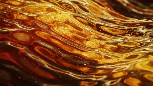Abstract golden liquid waves with bubbles and light reflections
