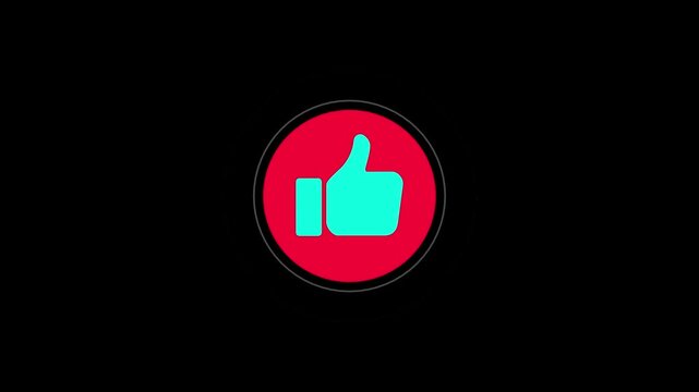 Thumb up icon pop up animation with radio waves on black background. Thumb up icon concept Suitable for social media, feedback & approval.