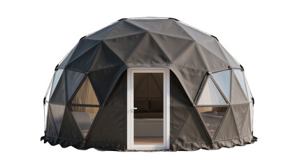 Modern geodesic dome tent with glass windows and door, isolated on transparent background © Nicolae