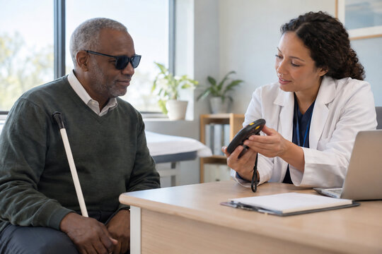 Assistive Technology Specialist Demonstrating Low Vision Magnifiers