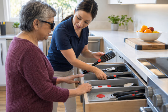 Occupational Therapist Guiding Patient in Adapted Accessible Kitchen
