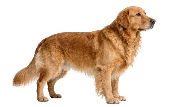 Golden Retriever dog standing attentively, isolated on transparent background