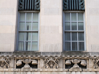 Art Deco Building Facade with Ornate Stone Cornice Cincinnati © Izanbar photos