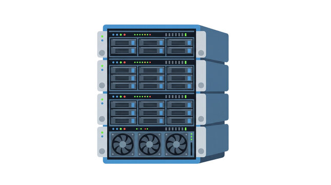 Modern computer server rack with multiple hard drives and cooling fans.