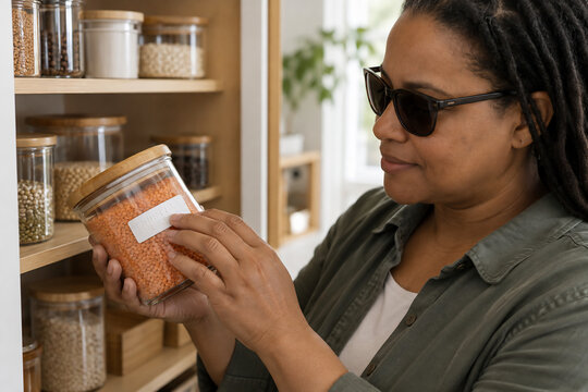 Tactile Braille Labels on Food Jars and Kitchen Pantry Storage