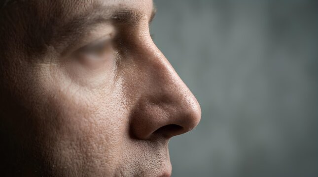 Mature man profile focusing on nose and facial features.