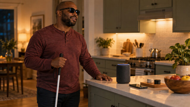Smart Home Voice Assistant Speaker in Accessible Living Room
