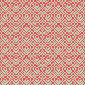 red seamless geometric pattern with intricate red lattice lines and intersecting diamond shapes over a pale sage green background.