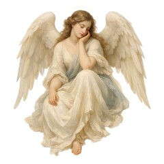 Obraz premium Serene angel in thoughtful pose.