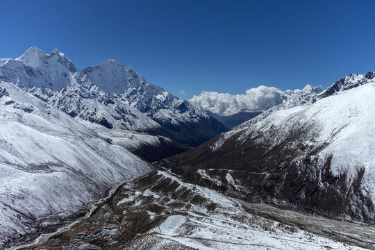 Looking Down the Imja Khola Valley from High Altitude
