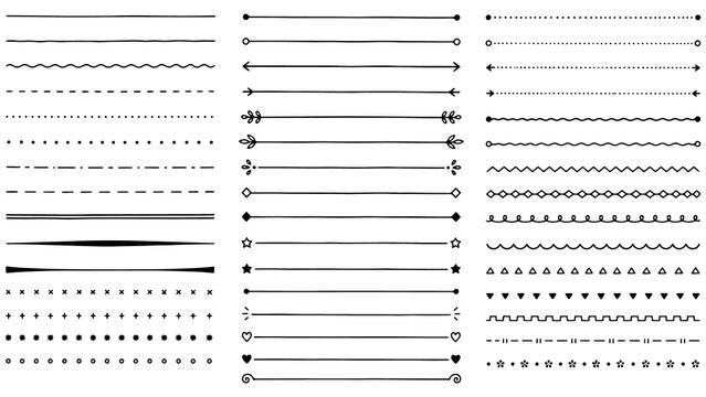 Hand drawn doodle line dividers isolated on transparent background