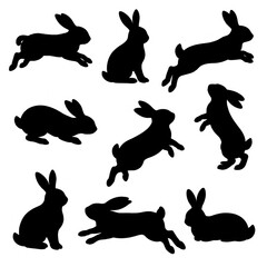 Obraz premium Silhouette rabbits in various poses.
