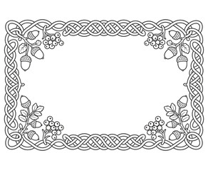 Obraz premium Celtic knotwork frame with acorns and berries.