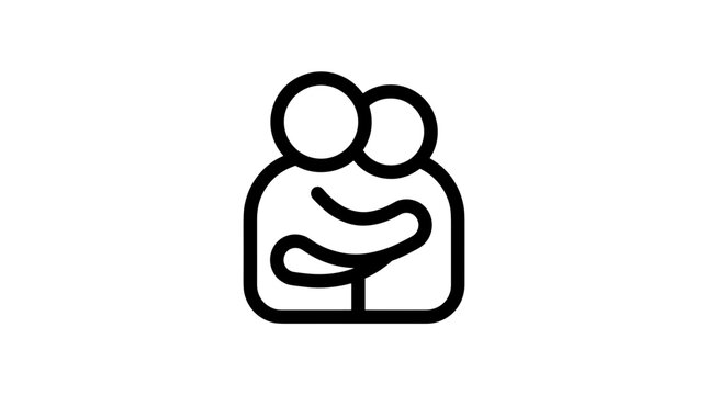 Two people hugging icon simple line art.