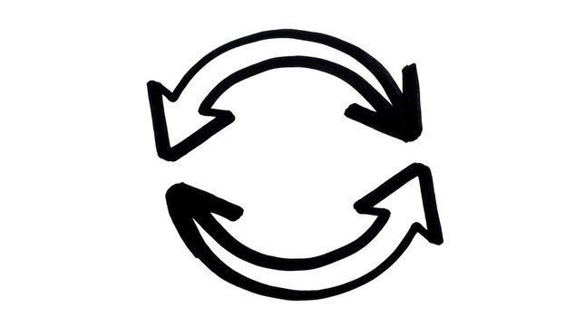 Hand drawn circular refresh arrows isolated on transparent background