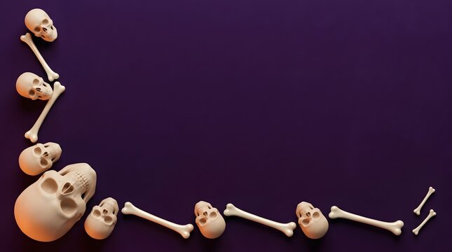 Spooky halloween border featuring realistic 3d skulls and bones perfect for creepy designs and festive decorations