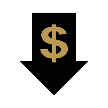 Dollar Price Drop Arrow Vector Icon for Finance Discount and Price Cut