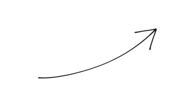 Simple thin black ink arrow pointing up isolated on transparent background