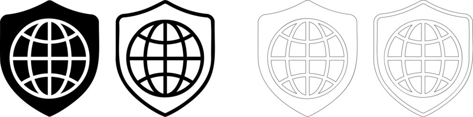 Obraz premium Global security shield icons. Four variations of globe protection