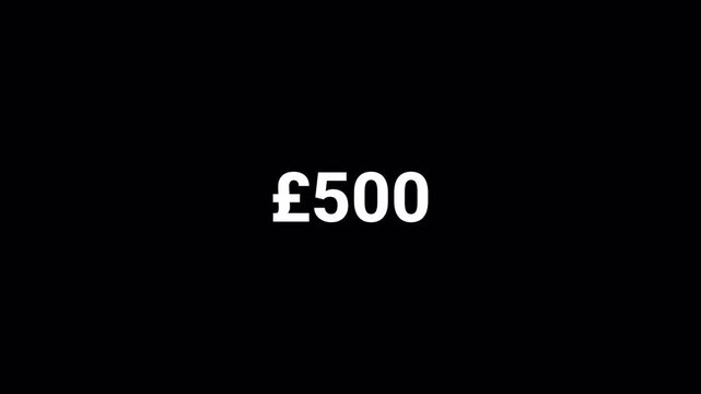 Pound sterling currency counter number from 0 to 500 on black background, Counter for Finance, Banking, Investment, Banking, App UI and Dashboard.