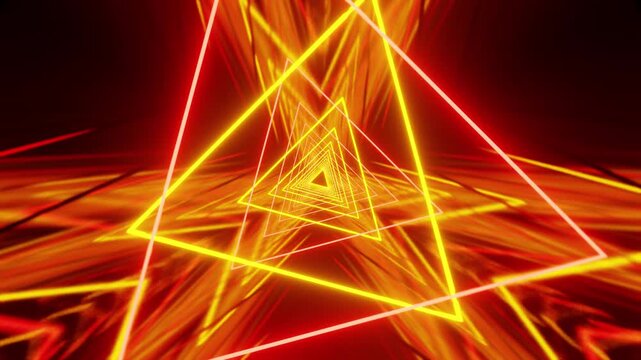 Amazing red and orange VJ loop background with rotated triangles and mirrored floor