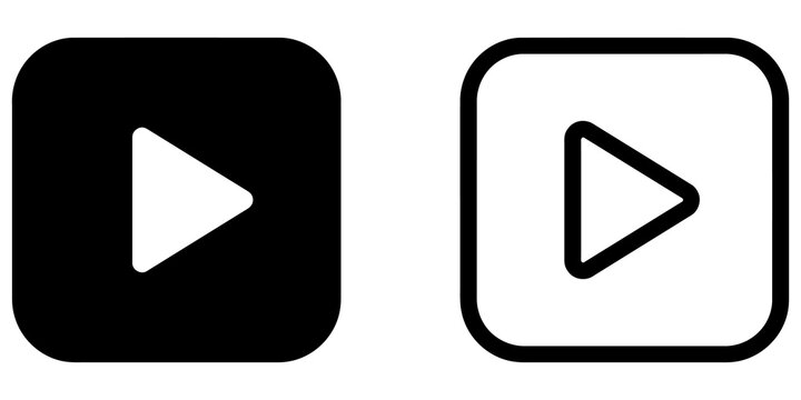Play button square icon set black outline design for media streaming app.