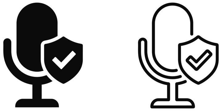 Secure microphone voice recording set in black style on isolated canvas.