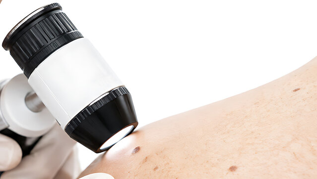 Dermatologist examining skin mole with digital microscope during medical skin cancer screening