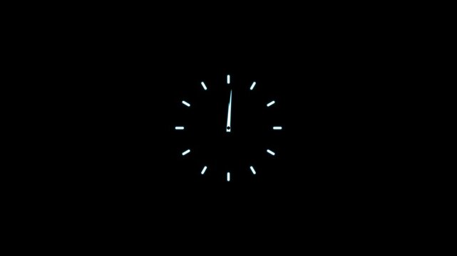 12 hours clock dial loop, twenty-four hours time lapse animation. Twelve hours clock run, moving time arrows. Hours appear on a Motion graphic 4k animation video.