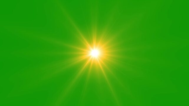 Top center sun rays or god bless rays on green screen. white spotlight effects, sun burst with digital lens flare background. Lens Flare Chroma Key Green Screen.Motion graphic 4k animation video.