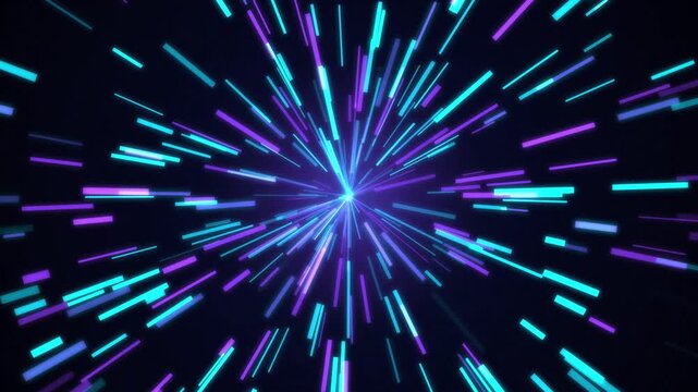 Neon Light Streaks Radiating From Center With Glowing Blue And Purple Lines In A Dark Digital Space