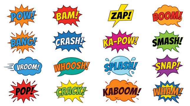 Pop art style sound effects for comic books.