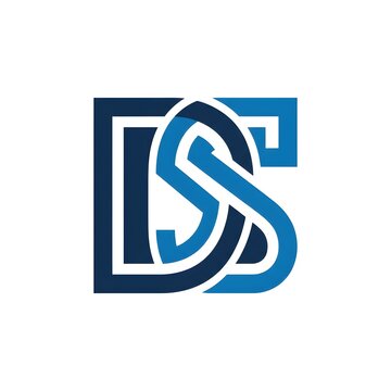 DS logo design with intertwined blue letters on white background