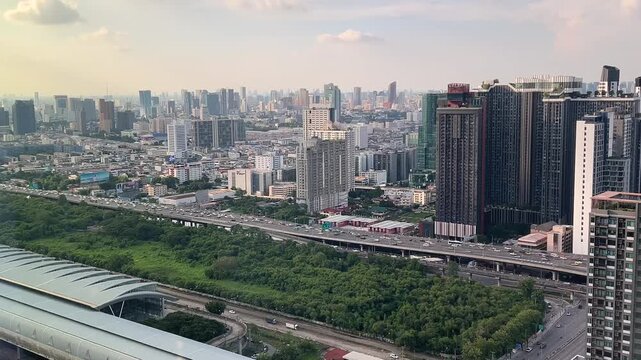 Rama 9&ndash;Din Daeng Area in Bangkok, Thailand, Busy Urban Streets and Modern Cityscape