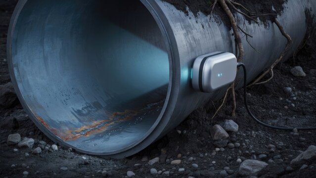 Underground industrial pipe corrosion detection sensor scanning internal metal rust