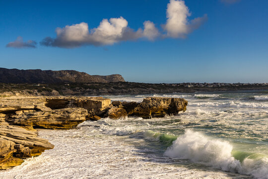 pounding surf, wild places, walker bay nature reserve, south africa, rocky coastline, beauty, dramatic seascape, scenic, sunset, late afternoon, beach, sea, ocean, coast, water, sky, landscape, sand, 