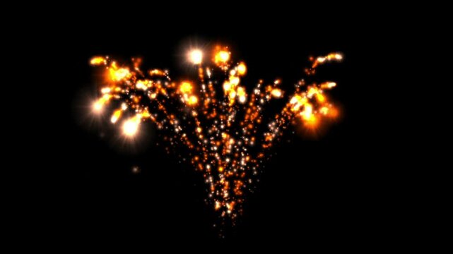 Beautiful Fireworks Effect on Black Background, Festive Firework Display Animation for Celebrations, Video Editing, Motion Graphics, Visual Effects, Overlays, Creative Projects and Stock Footage