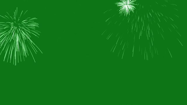 White Fireworks Effect on Green Screen Background, Bright Firework Burst Animation for Celebrations, Video Compositing, Overlays, Motion Graphics, Visual Effects and Stock Footage