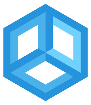 Infinite cube logo. Optical illusion color symbol