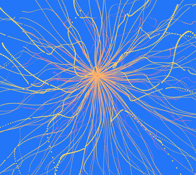 Point explode. Dynamic emitted particles. 3d technology style. Abstract background. Vector illustration for brochure, poster, cover, card, presentation, flyer or banner.