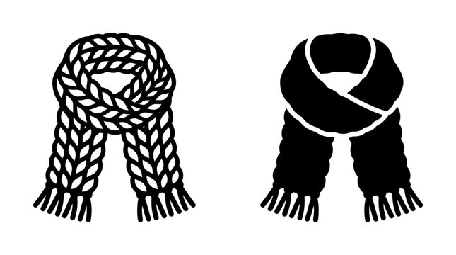Handmade knitted scarf warm winter apparel outline and filled icon