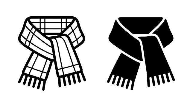 Knitted winter scarf fashion accessory apparel outline and filled icon