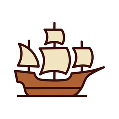 Mayflower Ship Vector Illustration Vintage Wooden Sailing Vessel Icon Thanksgiving Sailing Boat Isolated on White Background © Paulus