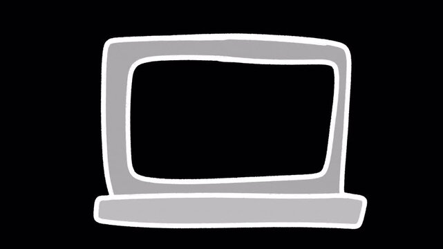 2D Hand Drawn Grey Desktop Monitor Screen Animation Frame by Frame Overlay with Transparent Background Alpha Channel