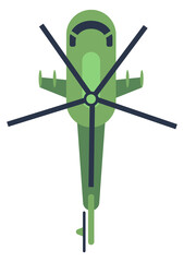 Obraz premium Helicopter top view. Green aircraft color icon