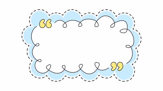 Animated Hand-Drawn Quote Bubble Frame with Yellow Quotation Marks and Blue Dotted Border on Transparent Background