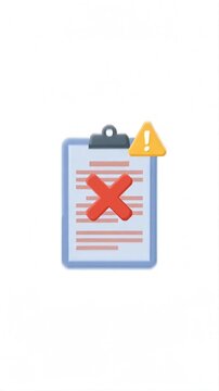 Clipboard with a red cross mark and a warning exclamation triangle symbol representing task failure or rejected document concept