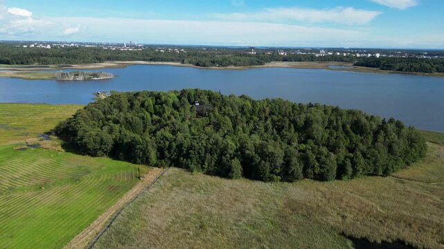 Aerial Footage of Lammassaari Nature Area, Helsinki, Finland