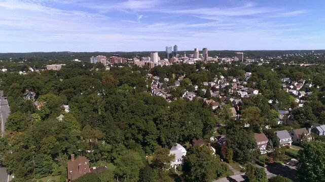 Aerial View Of Westchester County Cityscape with Mountains Area in USA